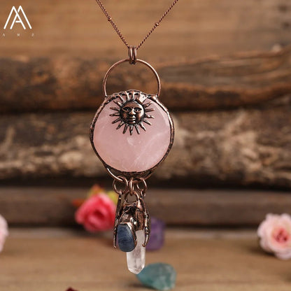 Unique Handmade Copper Necklaces with Crystals - Mystical Rose Gems