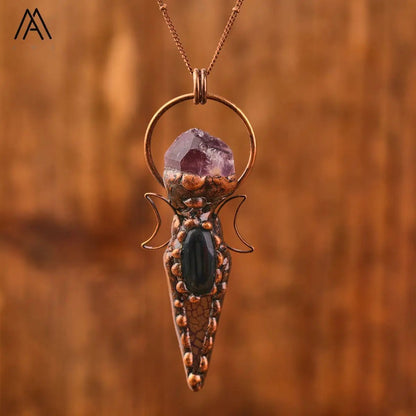 Unique Handmade Copper Necklaces with Crystals - Mystical Rose Gems