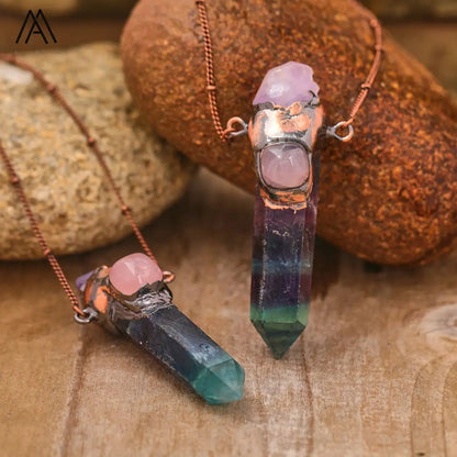 Unique Handmade Copper Necklaces with Crystals - Mystical Rose Gems