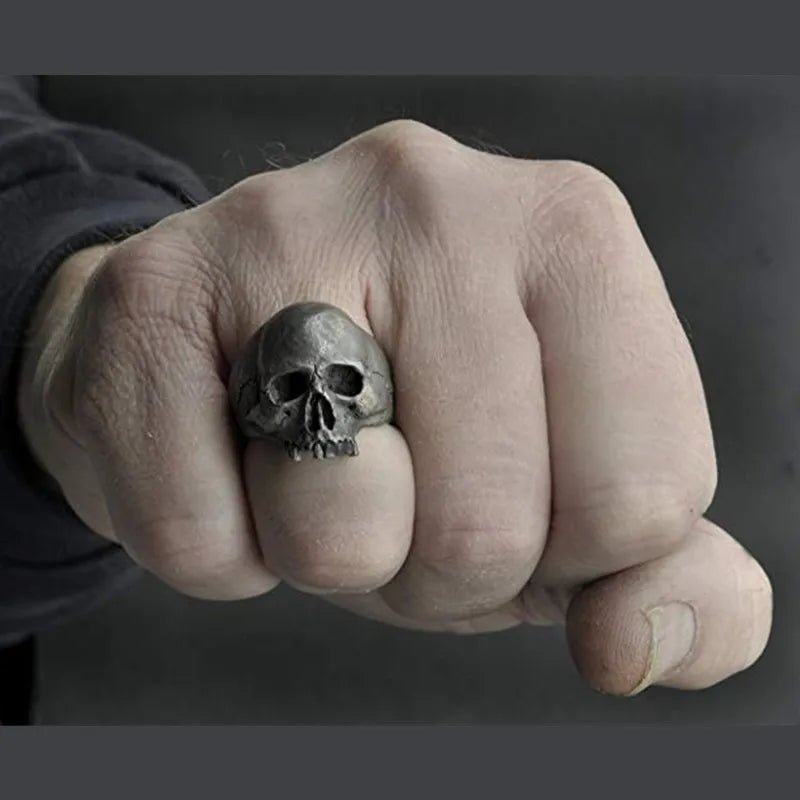 Vintage - Inspired Stainless Steel Skull Rings - Unisex Large Sizes - Mystical Rose Gems