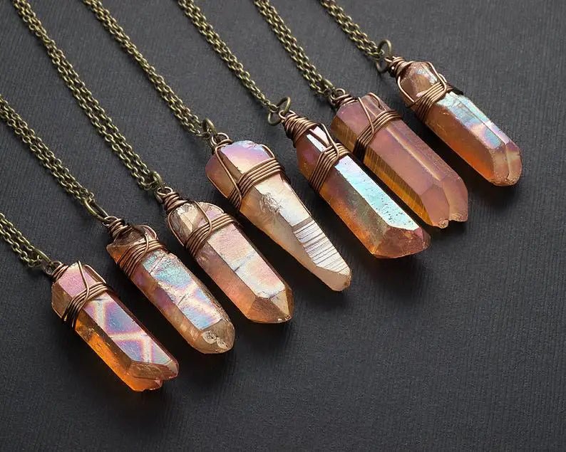 White Rainbow Aura Quartz Crystal Necklace & Other Styles - Mystical Rose Gems