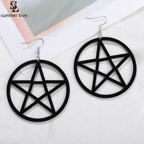 Acrylic Large Black Pentagram Earrings - Mystical Rose Gems