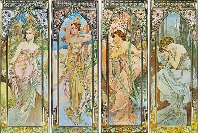 Alphonse Mucha Times of Day Vintage Posters - Mystical Rose Gems