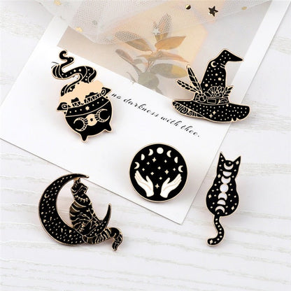 Black Enamel Witchy Pins - Mystical Rose Gems