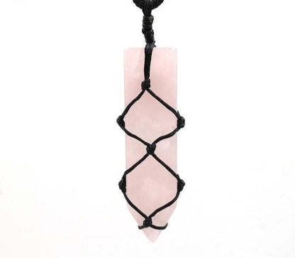 Black Hemp Wrapped Natural Crystal Necklaces - Mystical Rose Gems