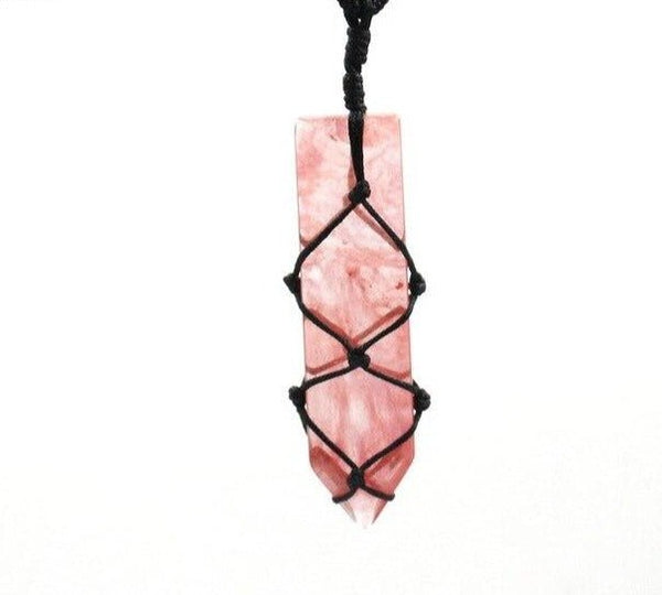 Black Hemp Wrapped Natural Crystal Necklaces - Mystical Rose Gems