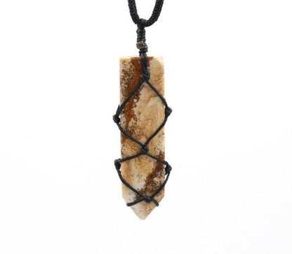 Black Hemp Wrapped Natural Crystal Necklaces - Mystical Rose Gems