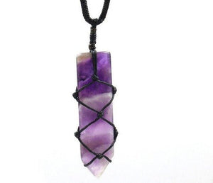 Black Hemp Wrapped Natural Crystal Necklaces - Mystical Rose Gems