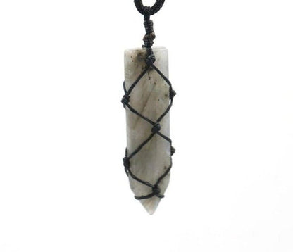 Black Hemp Wrapped Natural Crystal Necklaces - Mystical Rose Gems