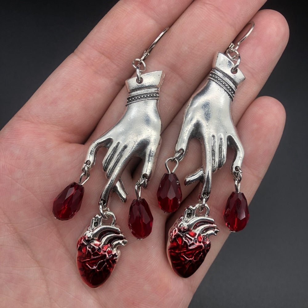 Bleeding Heart Earrings with Red Blood Drops - Mystical Rose Gems