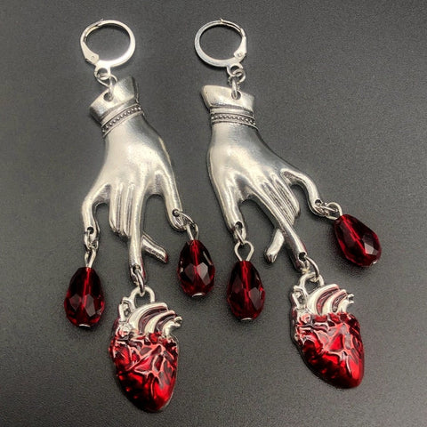 Bleeding Heart Earrings with Red Blood Drops - Mystical Rose Gems