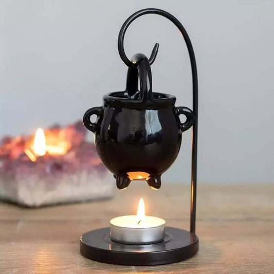Ceramic Witch Cauldron Oil or Wax Melt Burner - Mystical Rose Gems