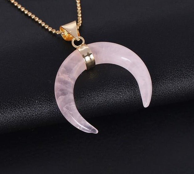 Crescent Moon Pendant Necklaces - Natural Stones - Mystical Rose Gems