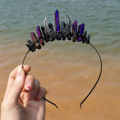 Crystal Headband Crowns with Moon - Mystical Rose Gems