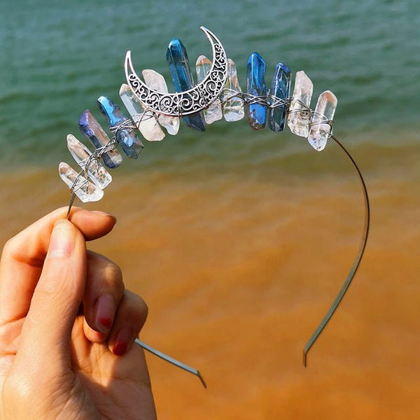 Crystal Headband Crowns with Moon - Mystical Rose Gems