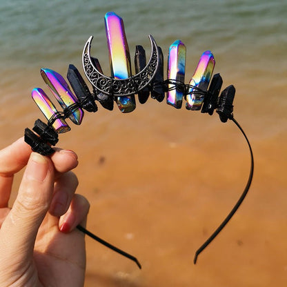 Crystal Headband Crowns with Moon - Mystical Rose Gems