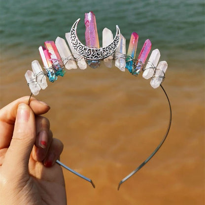 Crystal Headband Crowns with Moon - Mystical Rose Gems