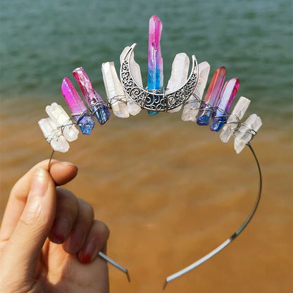 Crystal Headband Crowns with Moon - Mystical Rose Gems