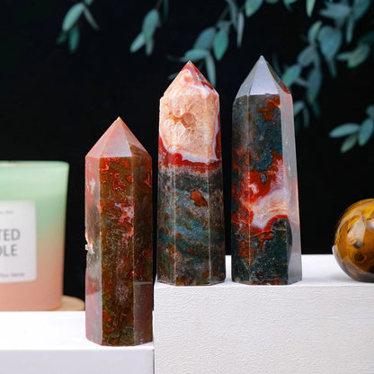 Crystal Red Moss Agate Tower - Mystical Rose Gems