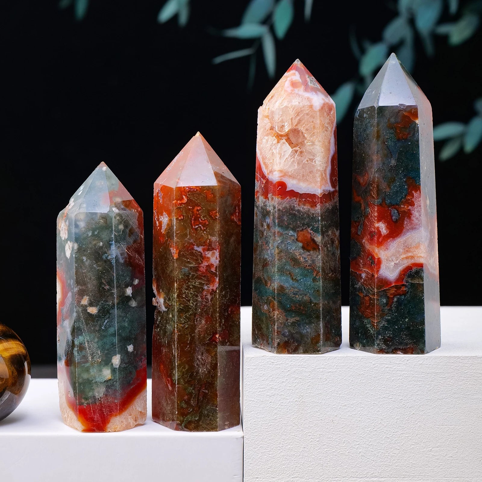 Crystal Red Moss Agate Tower - Mystical Rose Gems