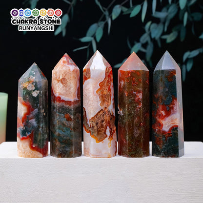 Crystal Red Moss Agate Tower - Mystical Rose Gems