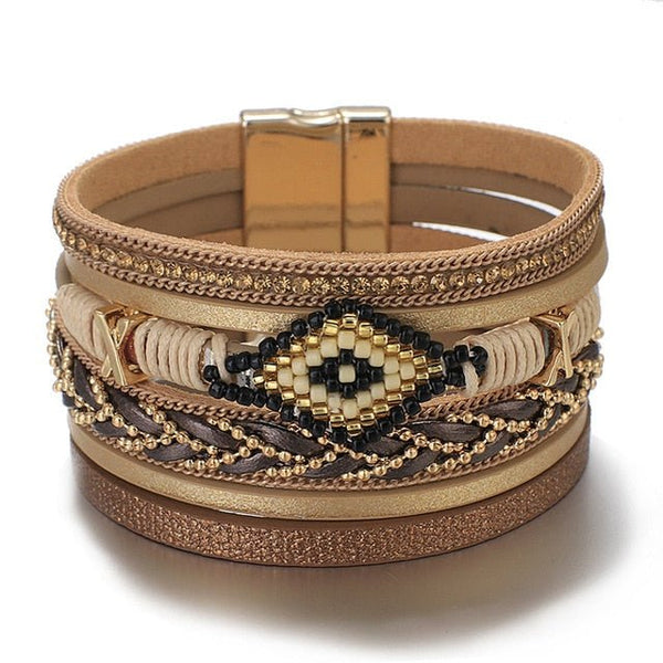 Evil Eye Leather Bracelets with Magnet Clasp - Mystical Rose Gems