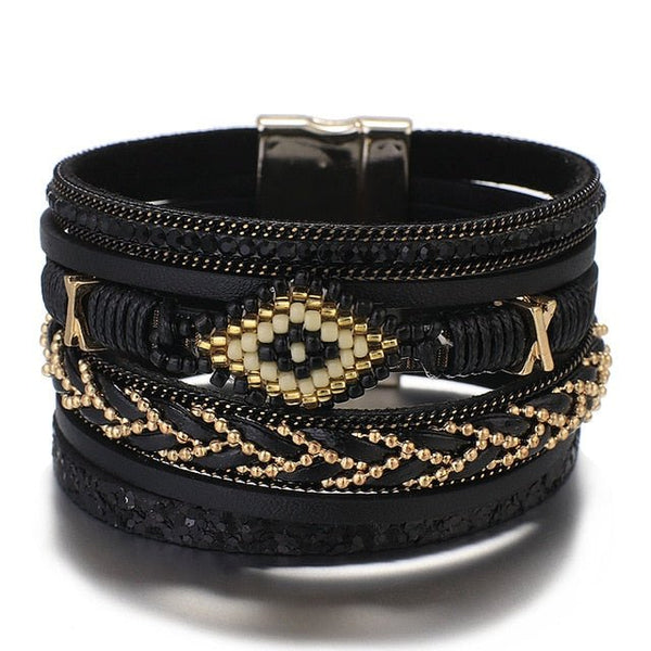 Evil Eye Leather Bracelets with Magnet Clasp - Mystical Rose Gems