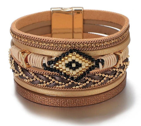 Evil Eye Leather Bracelets with Magnet Clasp - Mystical Rose Gems