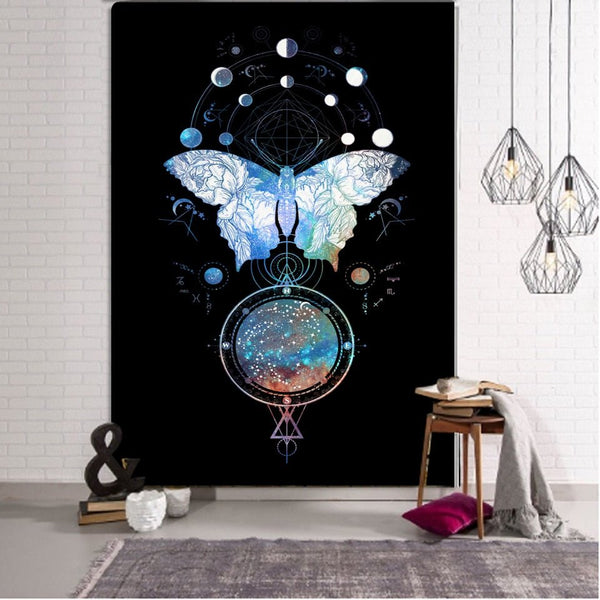 Flower Butterfly Pattern Tapestry - Mystical Rose Gems