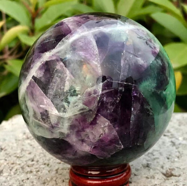 Fluorite Hand-Polished Quartz Crystal Ball - Mystical Rose Gems