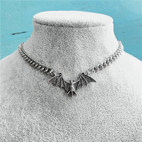 Gothic Bat Chain Choker Necklace - Mystical Rose Gems