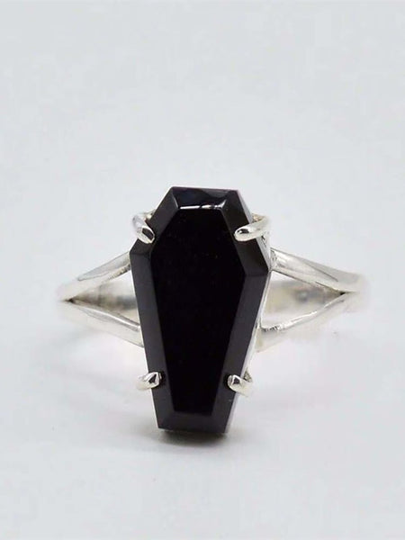 Gothic Black Coffin Zircon Ring - Mystical Rose Gems