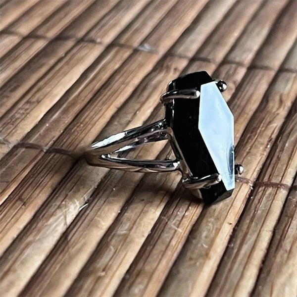 Gothic Black Coffin Zircon Ring - Mystical Rose Gems