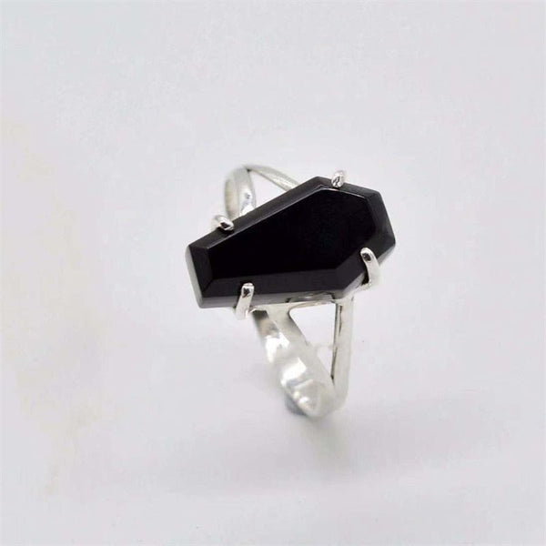 Gothic Black Coffin Zircon Ring - Mystical Rose Gems
