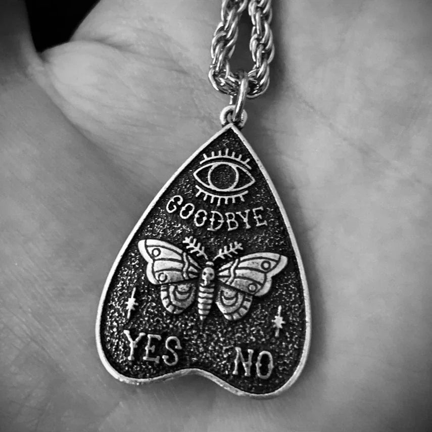 Gothic Moth Inverted Ouija Planchette Pendant Necklace - Mystical Rose Gems