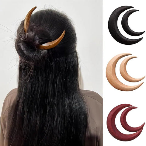 Handcarved Wooden Crescent Hair Fork - Mystical Rose Gems
