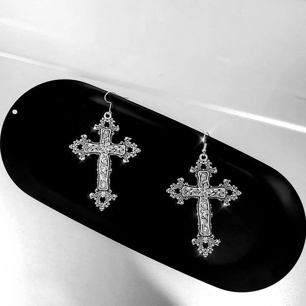Large Silver Cross Earrings & Necklace - Mystical Rose Gems
