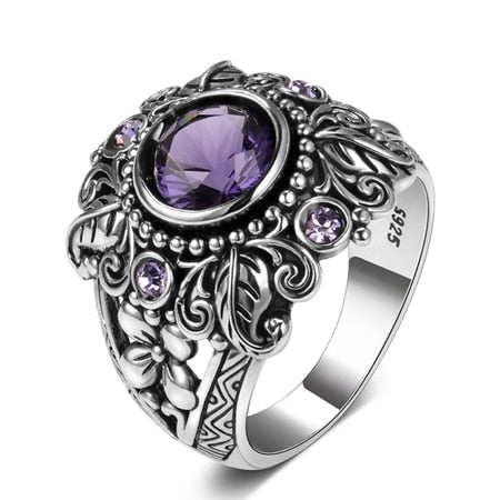 Leaf Vintage-Inspired Sterling Silver Amethyst Ring - Mystical Rose Gems