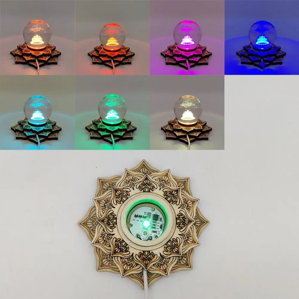 LED Light Crystal Ball Stand Wood Base - Mystical Rose Gems