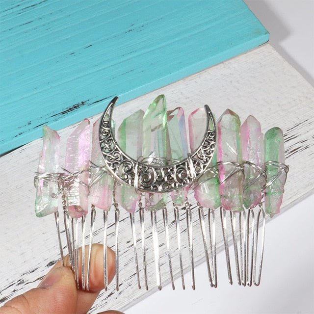 Moon Mermaid Multicolored Crystal Hair Combs - Mystical Rose Gems
