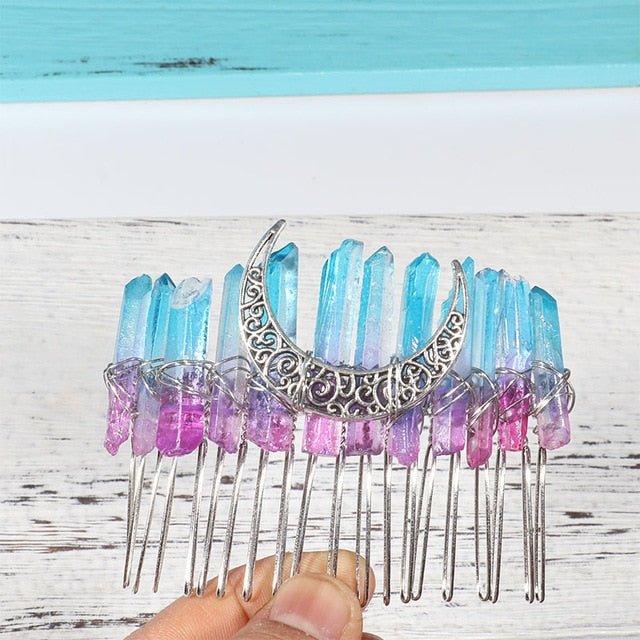 Moon Mermaid Multicolored Crystal Hair Combs - Mystical Rose Gems