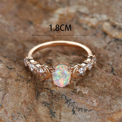 Moon Phase Faux Fire Opal Ring - Mystical Rose Gems