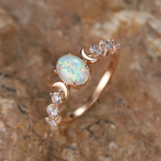 Moon Phase Faux Fire Opal Ring - Mystical Rose Gems
