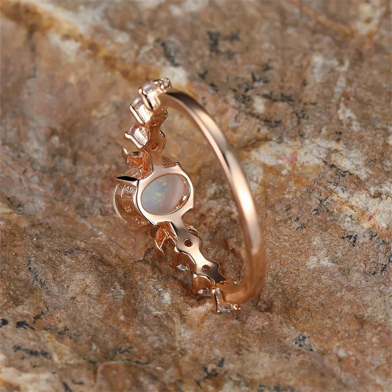 Moon Phase Faux Fire Opal Ring - Mystical Rose Gems