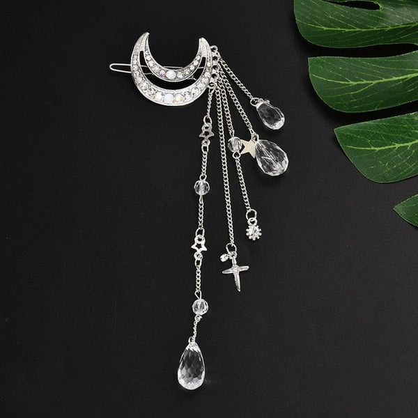 Moon Rhinestone Crystal Dangle Hair Decor - Mystical Rose Gems