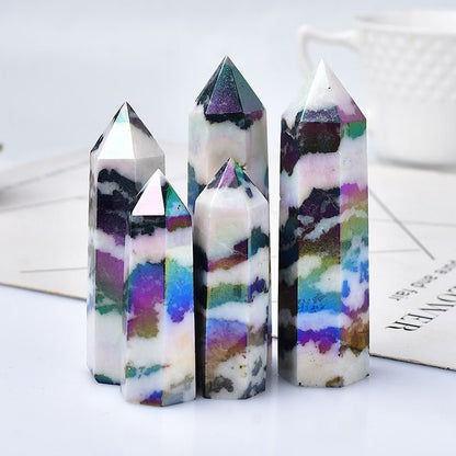 Natural Aura Stone Crystal Point Black and White Zebra Quartz - Mystical Rose Gems