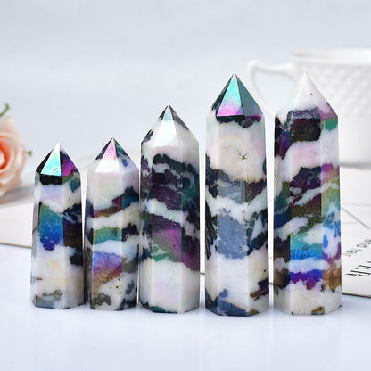 Natural Aura Stone Crystal Point Black and White Zebra Quartz - Mystical Rose Gems