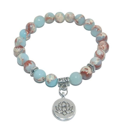 Natural Stone Lotus Charm Bracelet - Mystical Rose Gems