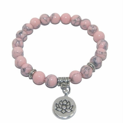 Natural Stone Lotus Charm Bracelet - Mystical Rose Gems