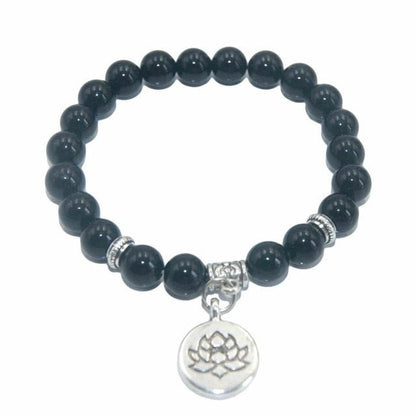 Natural Stone Lotus Charm Bracelet - Mystical Rose Gems